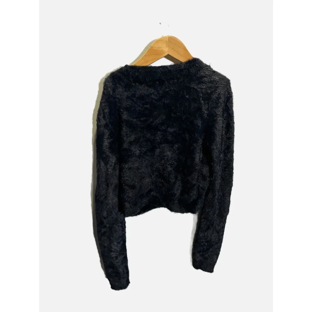 Katie J NYC Faux Fur Cardigan Girls‎ Size M Black Cropped Cozy Glam Party Wear
